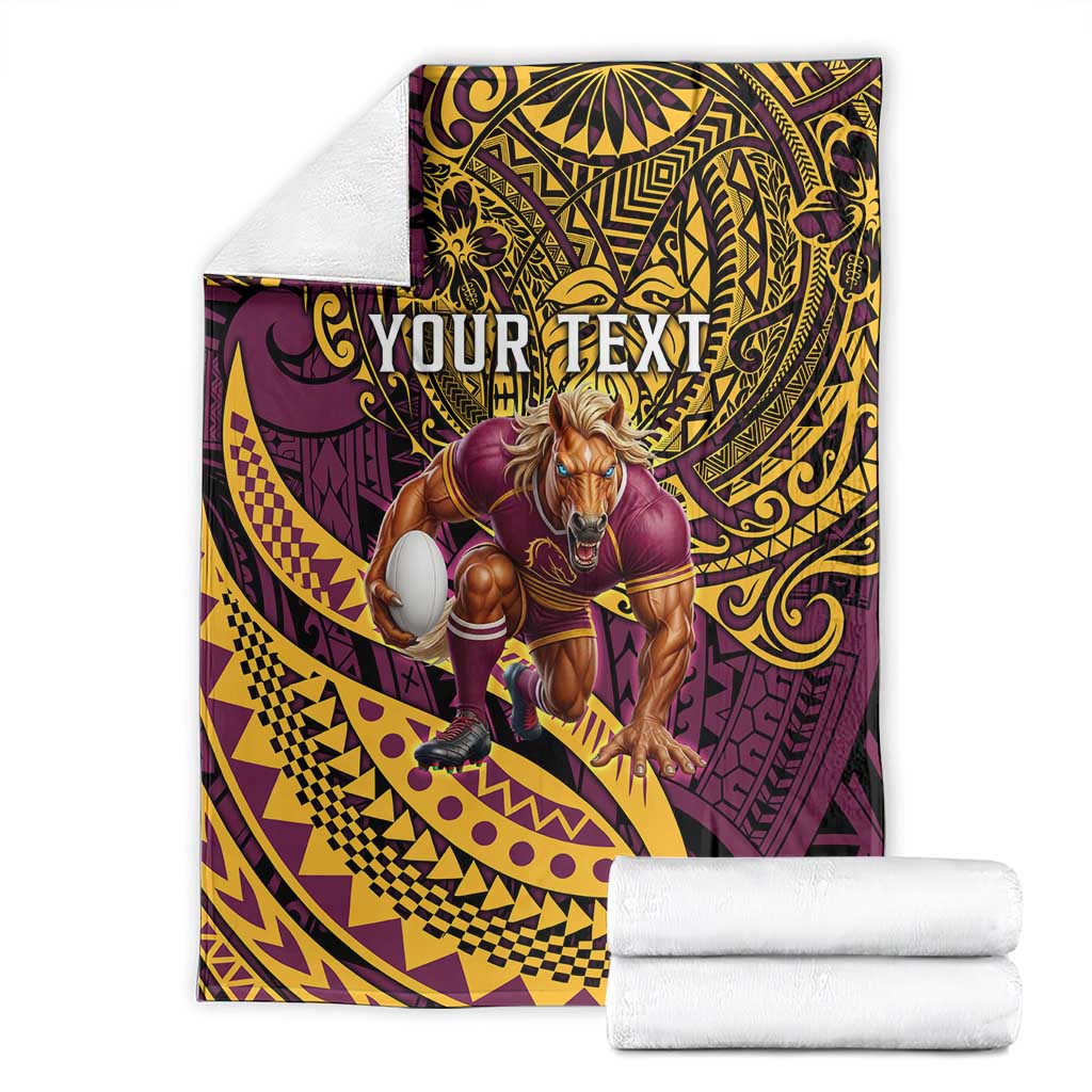 Personalised Brisbane Broncos Blanket Polynesian Pattern Warrior Horse Rugby
