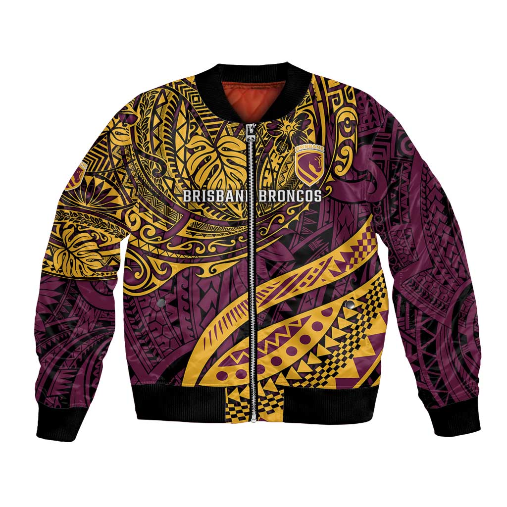 Personalised Brisbane Broncos Bomber Jacket Polynesian Pattern Warrior Horse Rugby