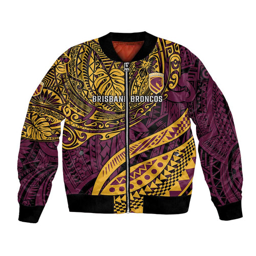 Personalised Brisbane Broncos Bomber Jacket Polynesian Pattern Warrior Horse Rugby