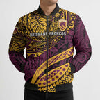 Personalised Brisbane Broncos Bomber Puffer Jacket Polynesian Pattern Warrior Horse Rugby