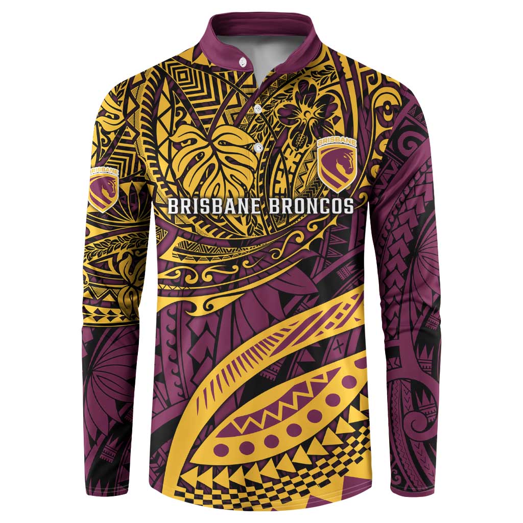 Personalised Brisbane Broncos Button Sweatshirt Polynesian Pattern Warrior Horse Rugby