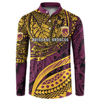Personalised Brisbane Broncos Button Sweatshirt Polynesian Pattern Warrior Horse Rugby