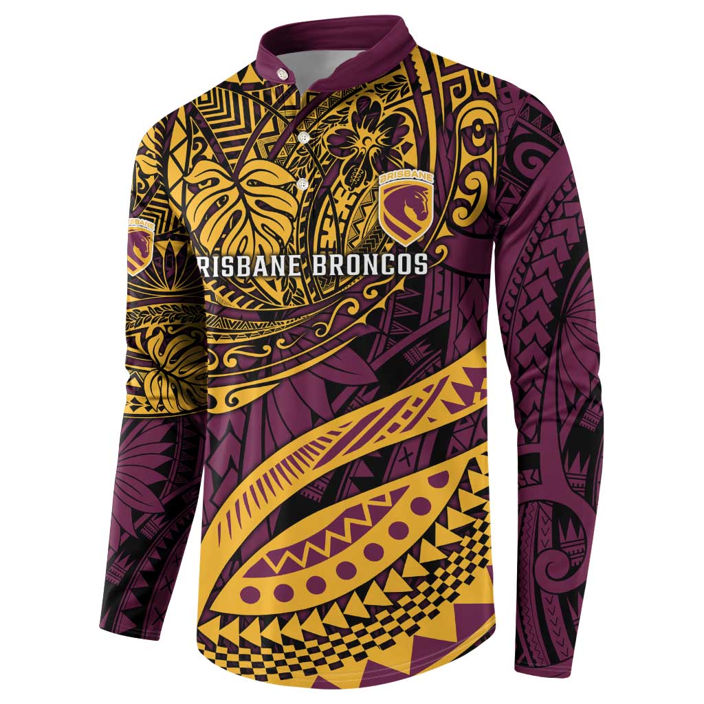 Personalised Brisbane Broncos Button Sweatshirt Polynesian Pattern Warrior Horse Rugby