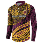 Personalised Brisbane Broncos Button Sweatshirt Polynesian Pattern Warrior Horse Rugby