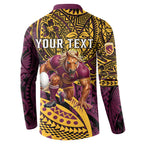 Personalised Brisbane Broncos Button Sweatshirt Polynesian Pattern Warrior Horse Rugby