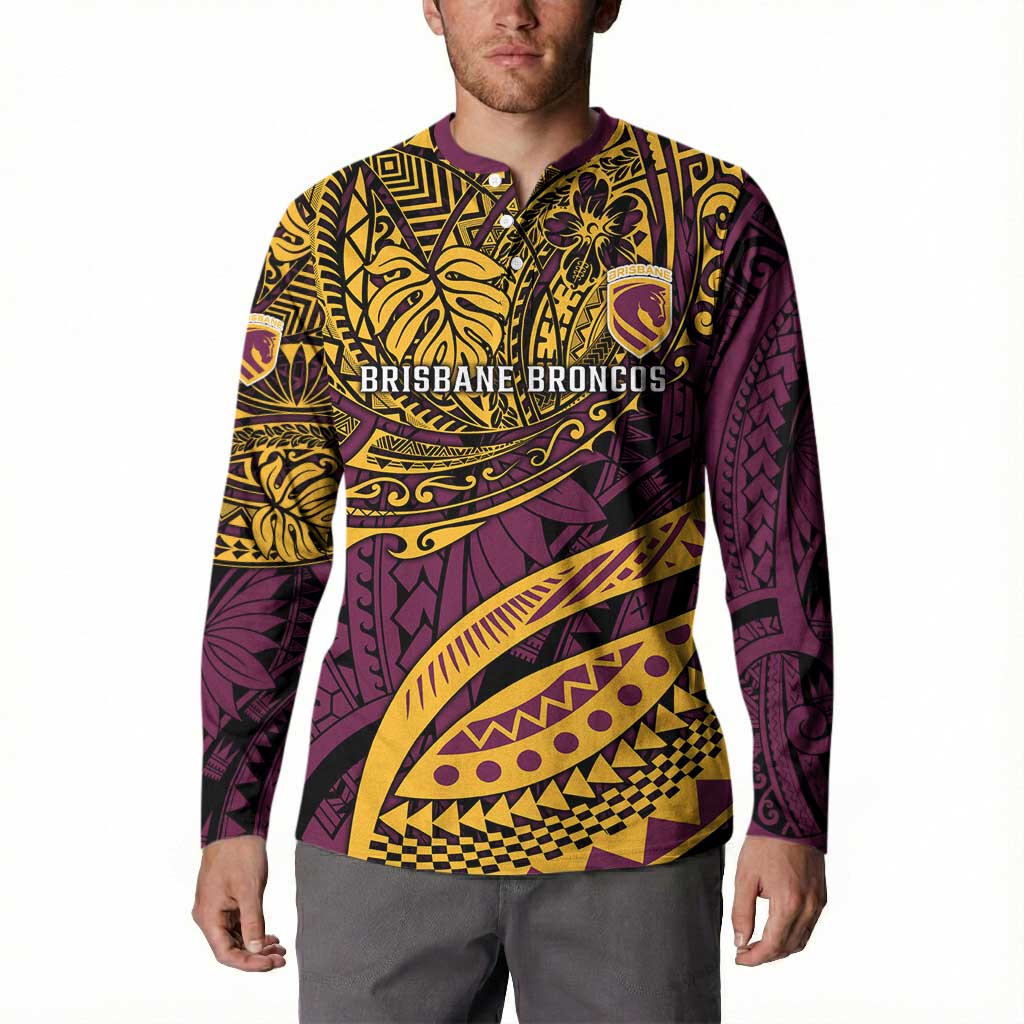 Personalised Brisbane Broncos Button Sweatshirt Polynesian Pattern Warrior Horse Rugby