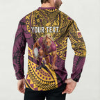 Personalised Brisbane Broncos Button Sweatshirt Polynesian Pattern Warrior Horse Rugby