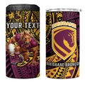 Personalised Brisbane Broncos 4 in 1 Can Cooler Tumbler Polynesian Pattern Warrior Horse Rugby