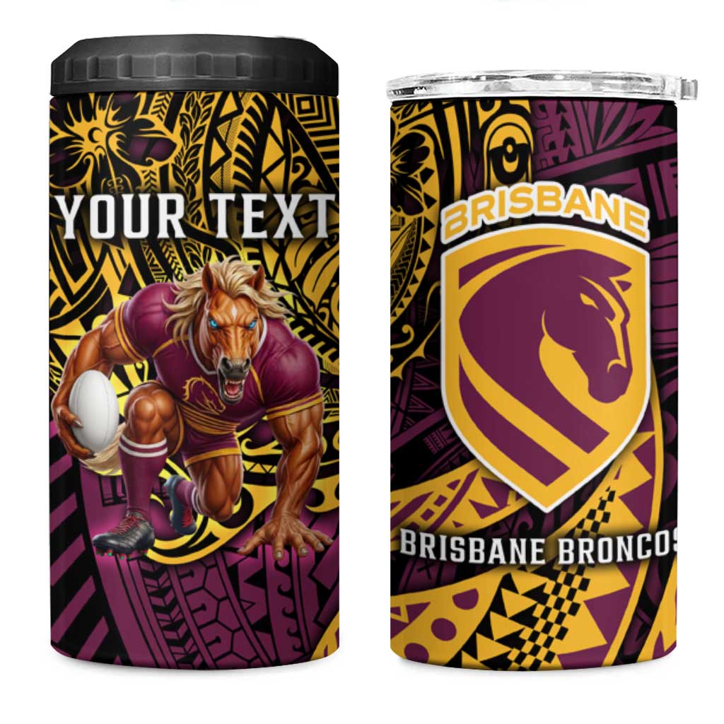 Personalised Brisbane Broncos 4 in 1 Can Cooler Tumbler Polynesian Pattern Warrior Horse Rugby