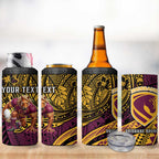 Personalised Brisbane Broncos 4 in 1 Can Cooler Tumbler Polynesian Pattern Warrior Horse Rugby
