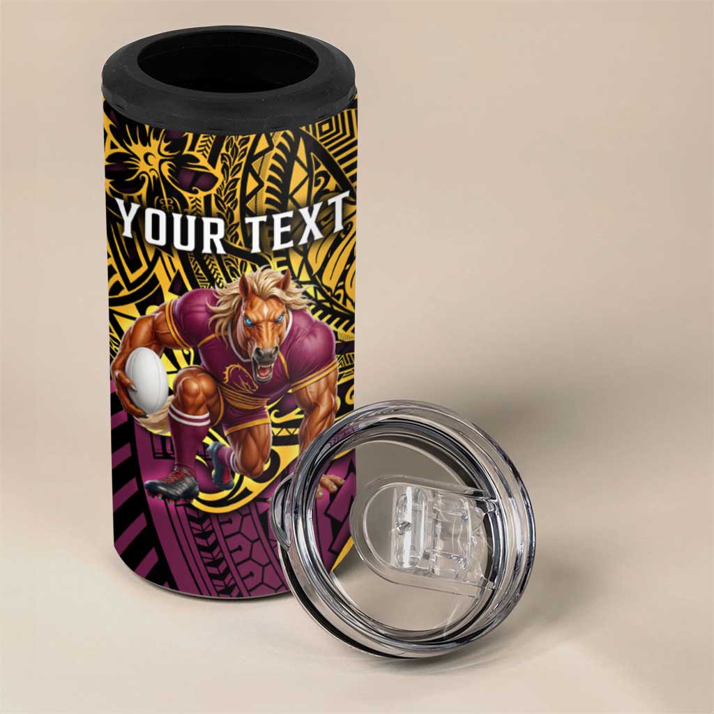 Personalised Brisbane Broncos 4 in 1 Can Cooler Tumbler Polynesian Pattern Warrior Horse Rugby