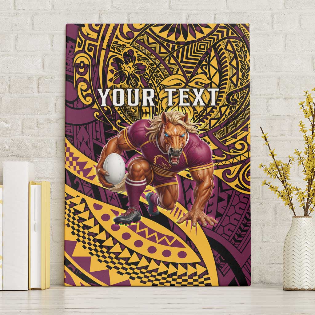 Personalised Brisbane Broncos Canvas Wall Art Polynesian Pattern Warrior Horse Rugby