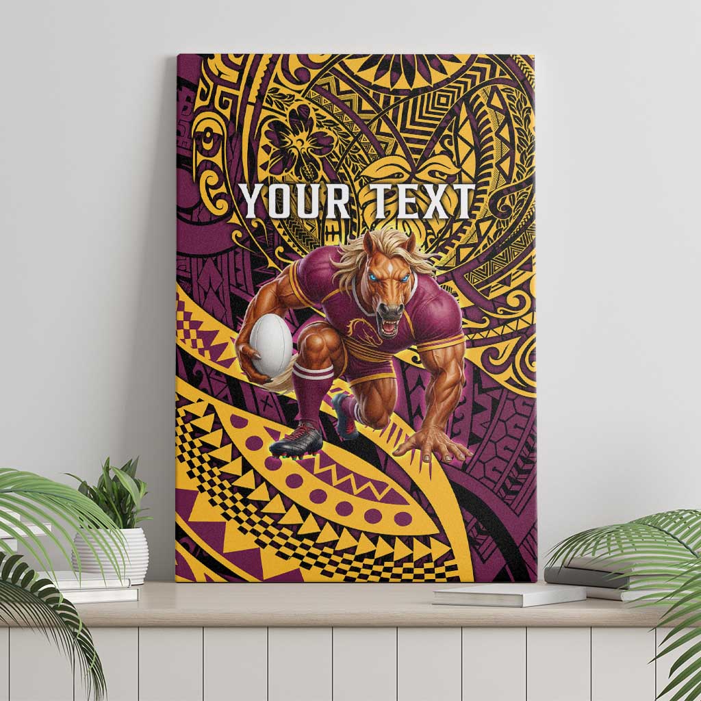 Personalised Brisbane Broncos Canvas Wall Art Polynesian Pattern Warrior Horse Rugby