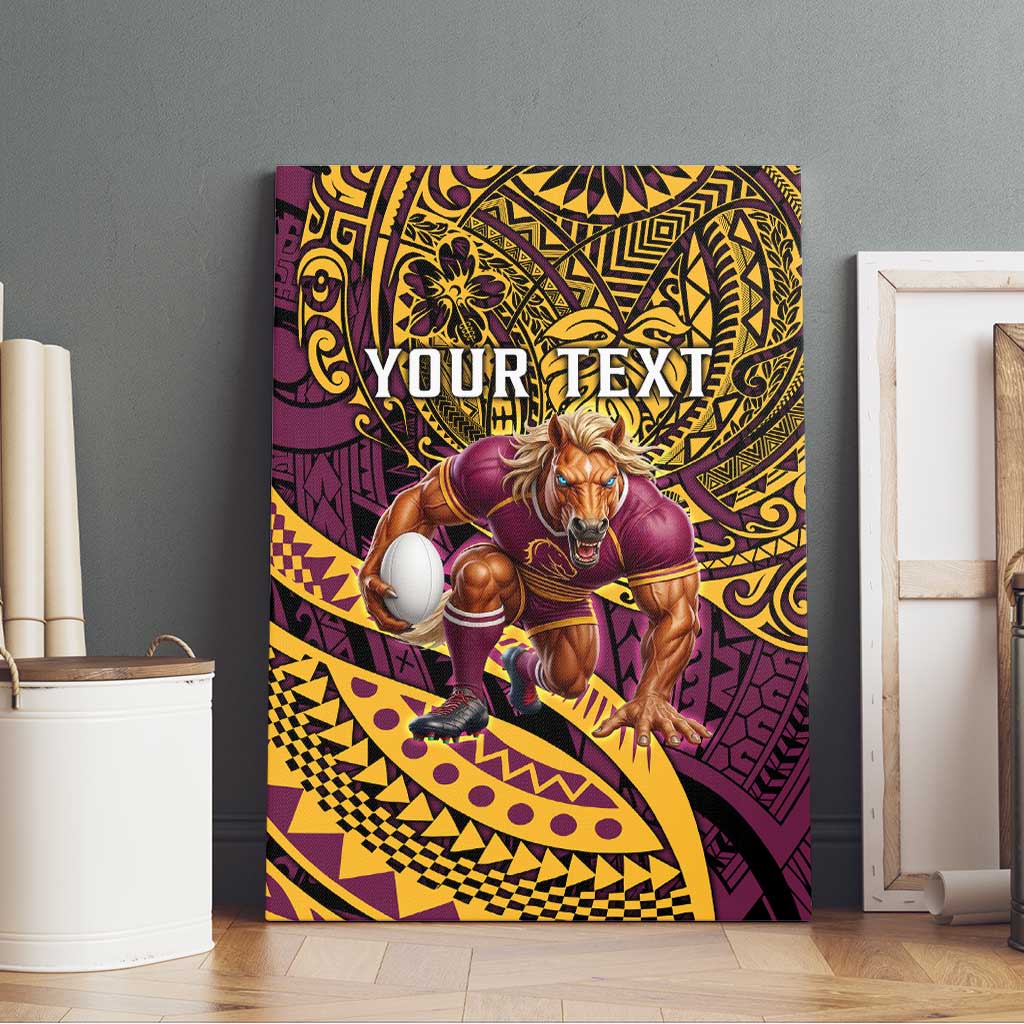 Personalised Brisbane Broncos Canvas Wall Art Polynesian Pattern Warrior Horse Rugby