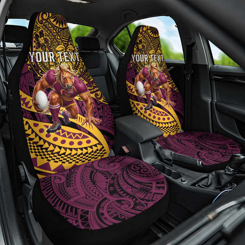Personalised Brisbane Broncos Car Seat Cover Polynesian Pattern Warrior Horse Rugby