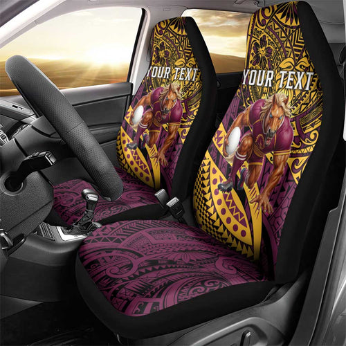 Personalised Brisbane Broncos Car Seat Cover Polynesian Pattern Warrior Horse Rugby