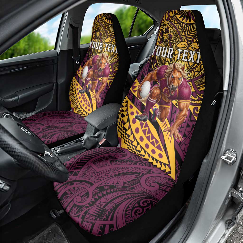 Personalised Brisbane Broncos Car Seat Cover Polynesian Pattern Warrior Horse Rugby