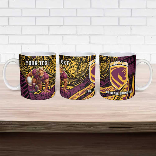 Personalised Brisbane Broncos Ceramic Mug Polynesian Pattern Warrior Horse Rugby