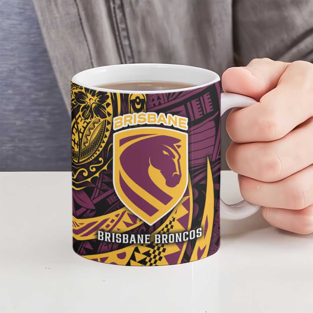Personalised Brisbane Broncos Ceramic Mug Polynesian Pattern Warrior Horse Rugby
