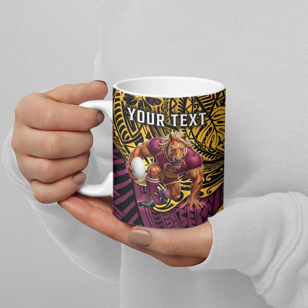 Personalised Brisbane Broncos Ceramic Mug Polynesian Pattern Warrior Horse Rugby