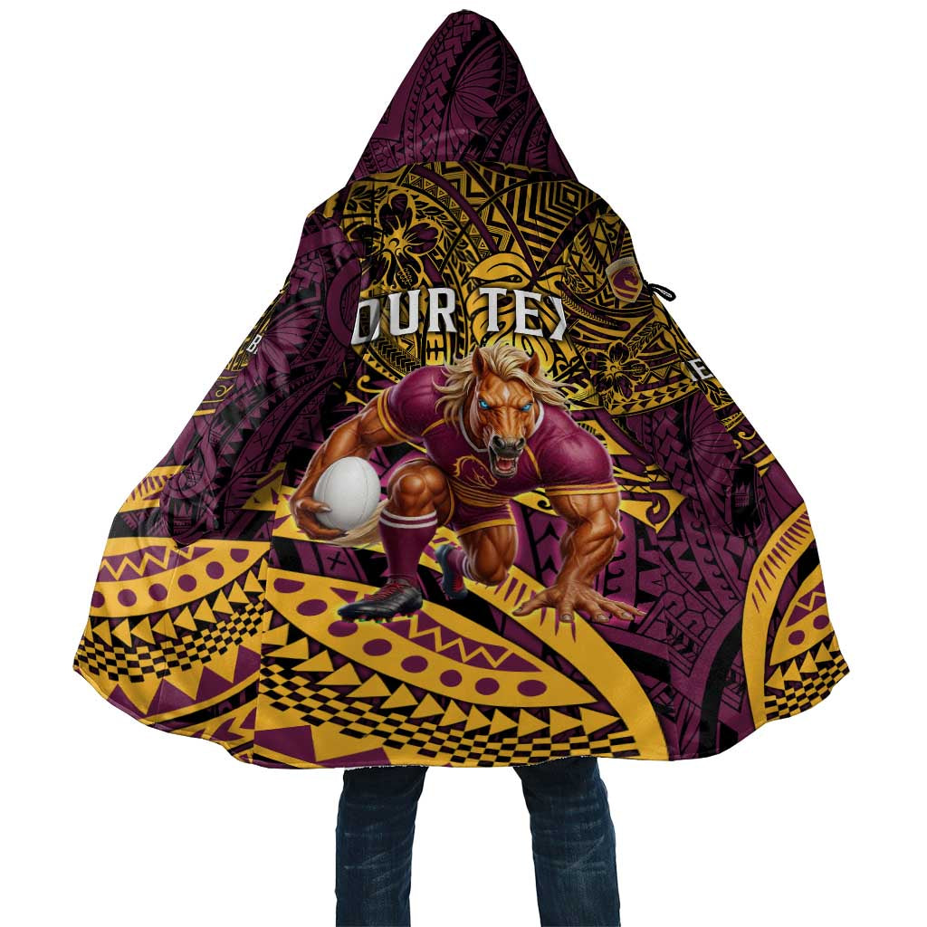 Personalised Brisbane Broncos Cloak Polynesian Pattern Warrior Horse Rugby