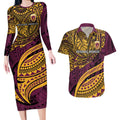 Personalised Brisbane Broncos Couples Matching Long Sleeve Bodycon Dress and Hawaiian Shirt Polynesian Pattern Warrior Horse Rugby