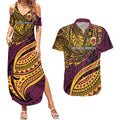 Personalised Brisbane Broncos Couples Matching Summer Maxi Dress and Hawaiian Shirt Polynesian Pattern Warrior Horse Rugby