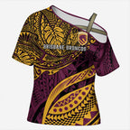 Personalised Brisbane Broncos Cross Shoulder Shirt Polynesian Pattern Warrior Horse Rugby