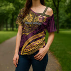 Personalised Brisbane Broncos Cross Shoulder Shirt Polynesian Pattern Warrior Horse Rugby