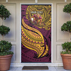 Personalised Brisbane Broncos Door Cover Polynesian Pattern Warrior Horse Rugby