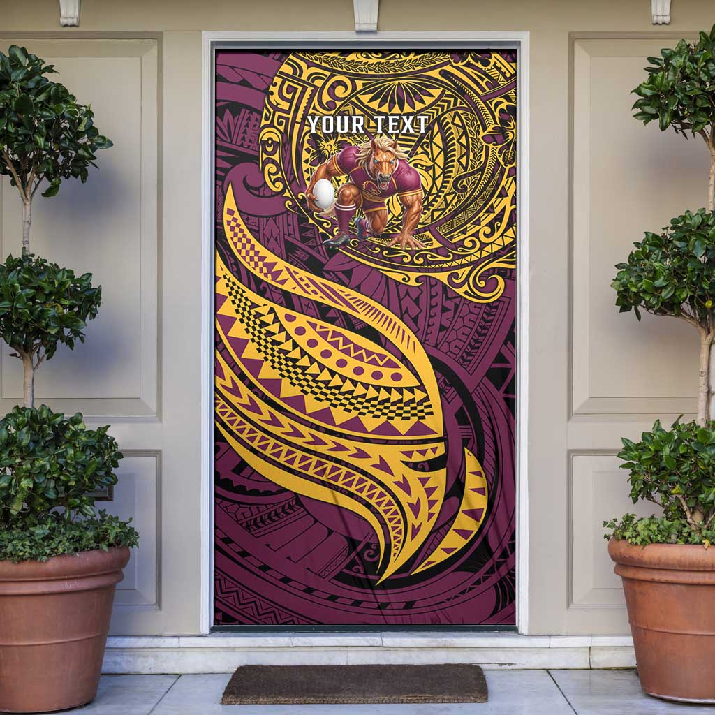 Personalised Brisbane Broncos Door Cover Polynesian Pattern Warrior Horse Rugby