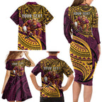 Personalised Brisbane Broncos Family Matching Long Sleeve Bodycon Dress and Hawaiian Shirt Polynesian Pattern Warrior Horse Rugby