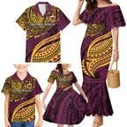 Personalised Brisbane Broncos Family Matching Mermaid Dress and Hawaiian Shirt Polynesian Pattern Warrior Horse Rugby
