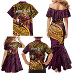 Personalised Brisbane Broncos Family Matching Mermaid Dress and Hawaiian Shirt Polynesian Pattern Warrior Horse Rugby