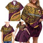 Personalised Brisbane Broncos Family Matching Off Shoulder Short Dress and Hawaiian Shirt Polynesian Pattern Warrior Horse Rugby