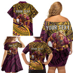 Personalised Brisbane Broncos Family Matching Off Shoulder Short Dress and Hawaiian Shirt Polynesian Pattern Warrior Horse Rugby