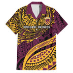 Personalised Brisbane Broncos Family Matching Off Shoulder Short Dress and Hawaiian Shirt Polynesian Pattern Warrior Horse Rugby
