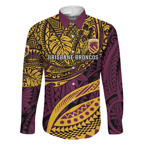Personalised Brisbane Broncos Family Matching Off Shoulder Short Dress and Hawaiian Shirt Polynesian Pattern Warrior Horse Rugby
