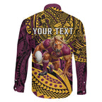 Personalised Brisbane Broncos Family Matching Off Shoulder Short Dress and Hawaiian Shirt Polynesian Pattern Warrior Horse Rugby