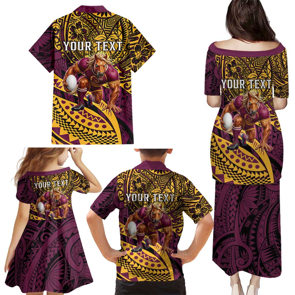 Personalised Brisbane Broncos Family Matching Puletasi and Hawaiian Shirt Polynesian Pattern Warrior Horse Rugby