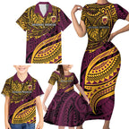 Personalised Brisbane Broncos Family Matching Short Sleeve Bodycon Dress and Hawaiian Shirt Polynesian Pattern Warrior Horse Rugby