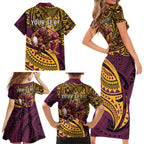 Personalised Brisbane Broncos Family Matching Short Sleeve Bodycon Dress and Hawaiian Shirt Polynesian Pattern Warrior Horse Rugby