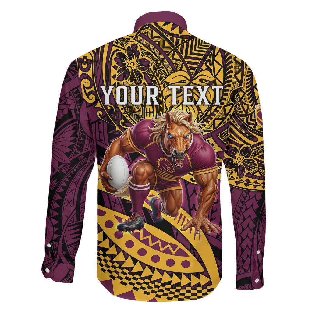 Personalised Brisbane Broncos Family Matching Summer Maxi Dress and Hawaiian Shirt Polynesian Pattern Warrior Horse Rugby
