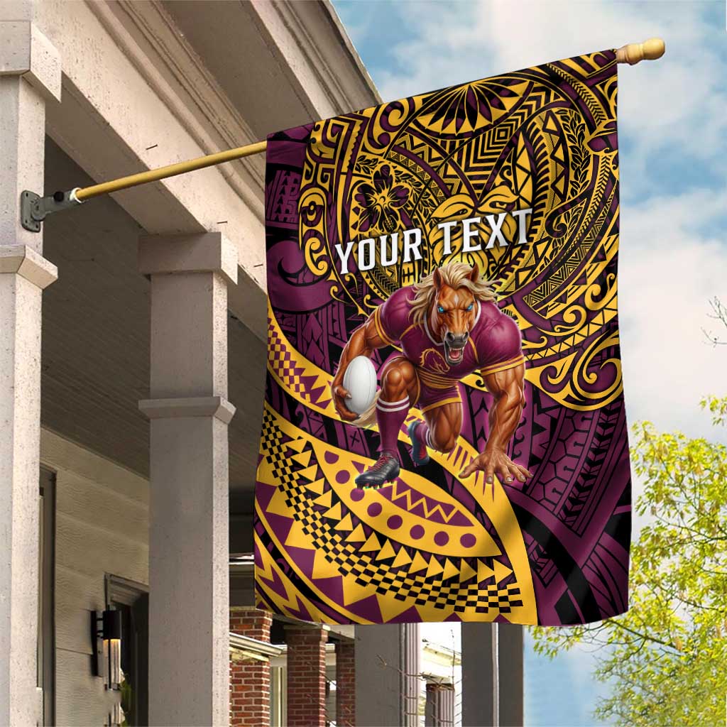 Personalised Brisbane Broncos Garden Flag Polynesian Pattern Warrior Horse Rugby