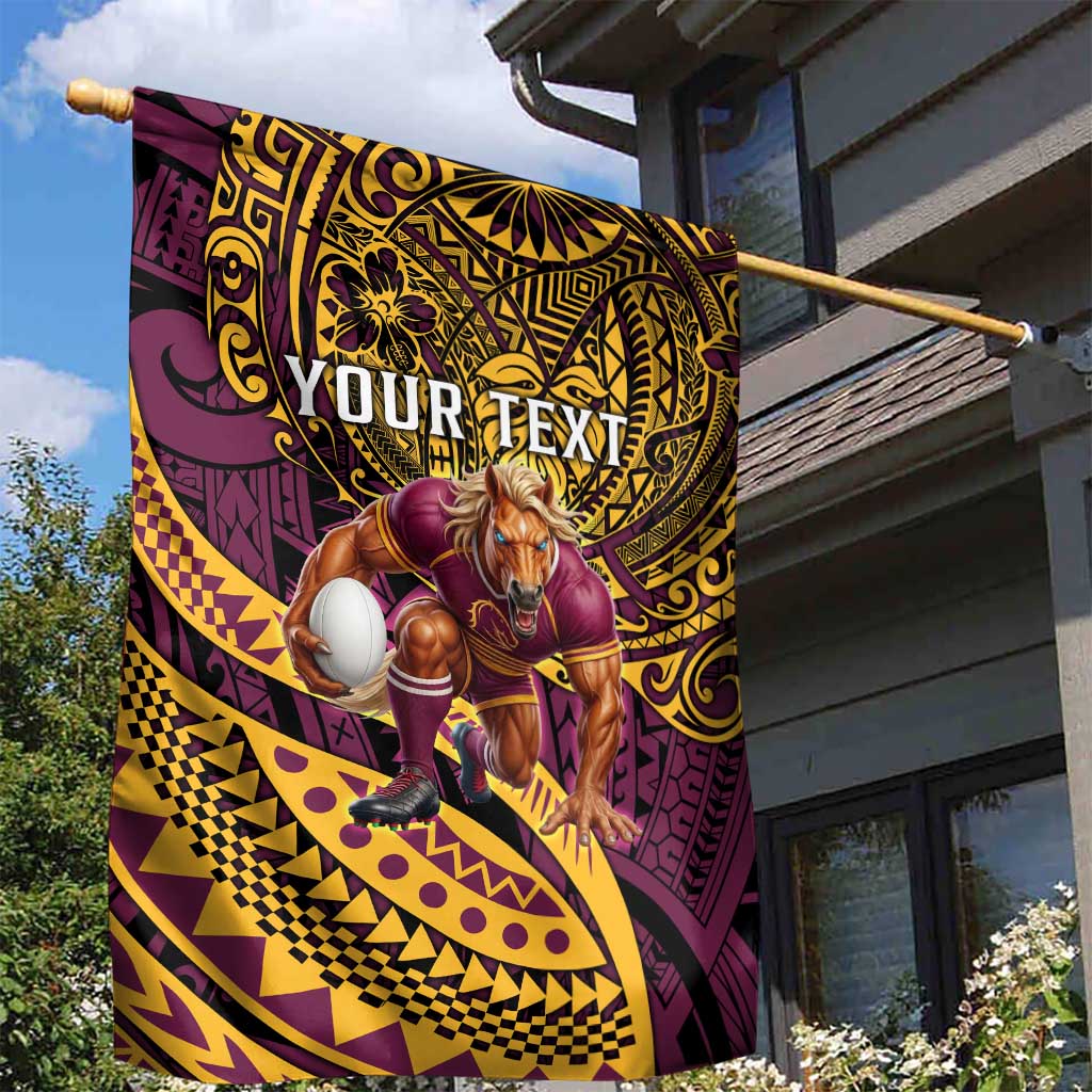 Personalised Brisbane Broncos Garden Flag Polynesian Pattern Warrior Horse Rugby