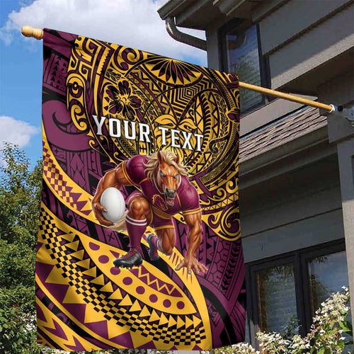 Personalised Brisbane Broncos Garden Flag Polynesian Pattern Warrior Horse Rugby