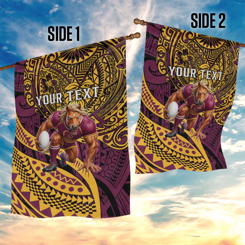 Personalised Brisbane Broncos Garden Flag Polynesian Pattern Warrior Horse Rugby