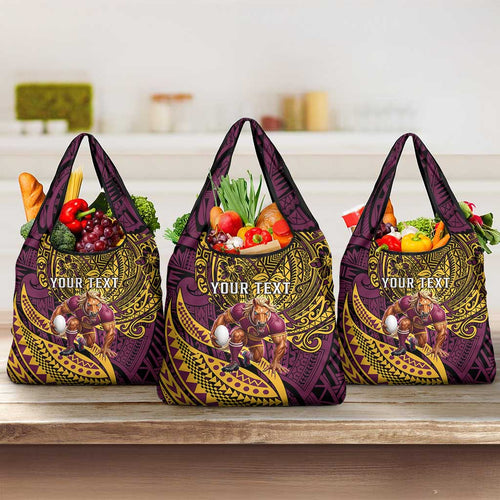Personalised Brisbane Broncos Grocery Bag Polynesian Pattern Warrior Horse Rugby