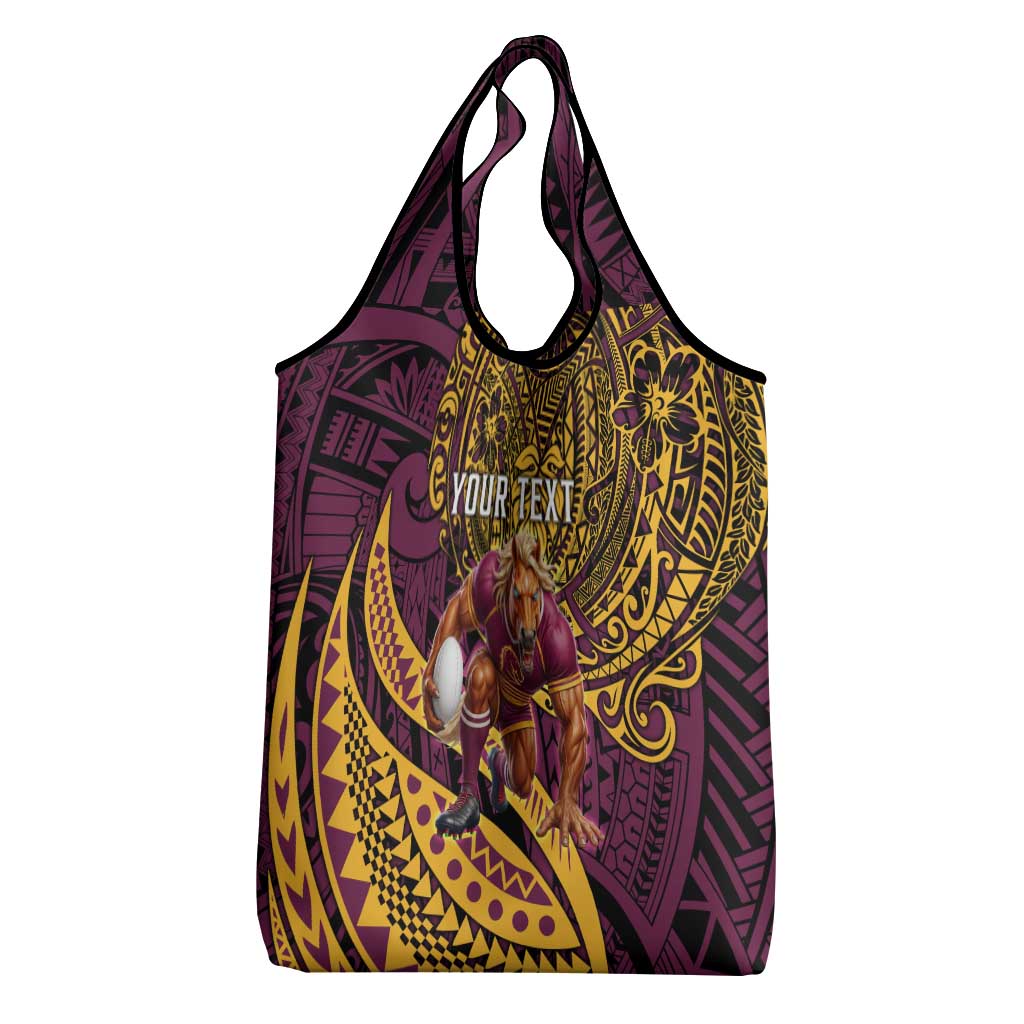 Personalised Brisbane Broncos Grocery Bag Polynesian Pattern Warrior Horse Rugby
