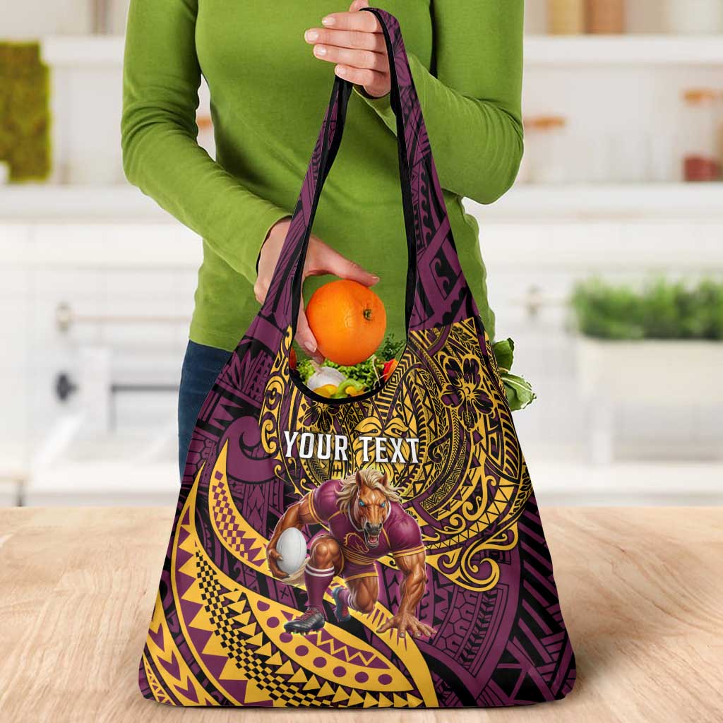 Personalised Brisbane Broncos Grocery Bag Polynesian Pattern Warrior Horse Rugby